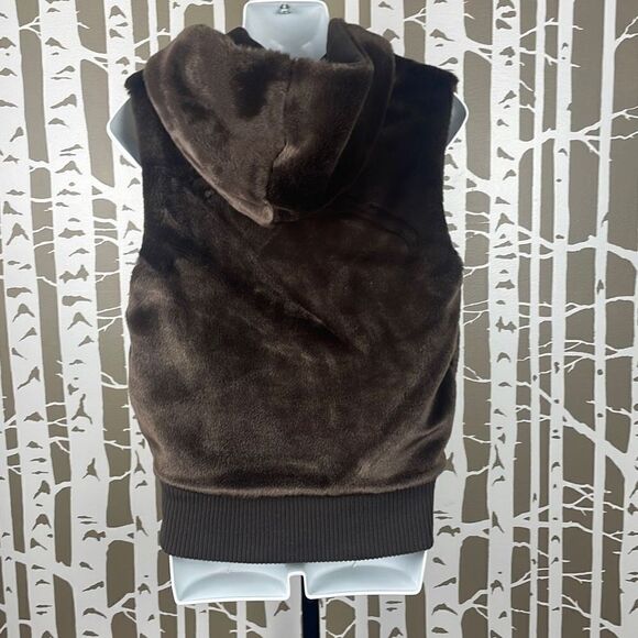 Faux Fur Reversible Hooded Zip Front Vest S M Chocolate Brown - Picture 3 of 13